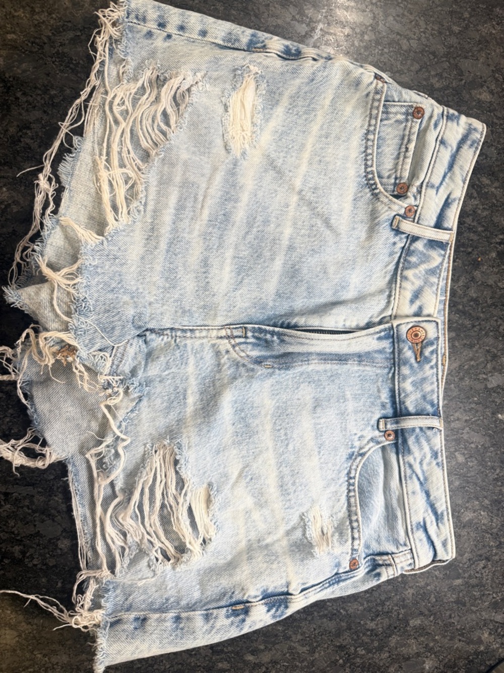American Eagle High Waisted Light Wash Distressed Mom Short - Women's Size 10